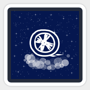 Wheel, unicycle, transport, ride, commute, travel, tourism, movement, technology, light, universe, cosmos, galaxy, shine, concept Sticker